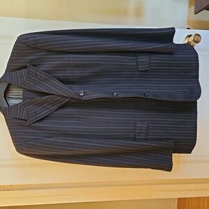 42R Black Caravelli 3-button Pinstripe Men's Suit